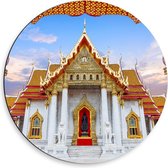 Dibond Wandcirkel - Wat Benchamabophit, Bangkok, Thailand - 50x50cm Foto op Aluminium Wandcirkel (met ophangsysteem)