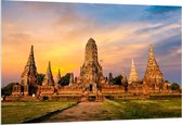 Forex - Zonsondergang achter Tempel in Thailand - 150x100cm Foto op Forex