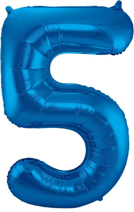 Ballon Cijfer 5 Jaar Blauw 70Cm Verjaardag Feestversiering Met Rietje