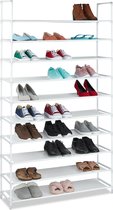 Relaxdays schoenenrek XXL, 50 paar schoenen, 10 etages, schoenenkast, textiel - wit