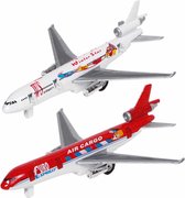 Speelgoed vliegtuigen setje van 2 stuks wit en rood 19 cm - Vliegveld spelen voor kinderen