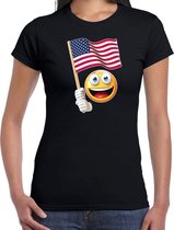 Amerika supporter / fan emoticon t-shirt zwart voor dames S