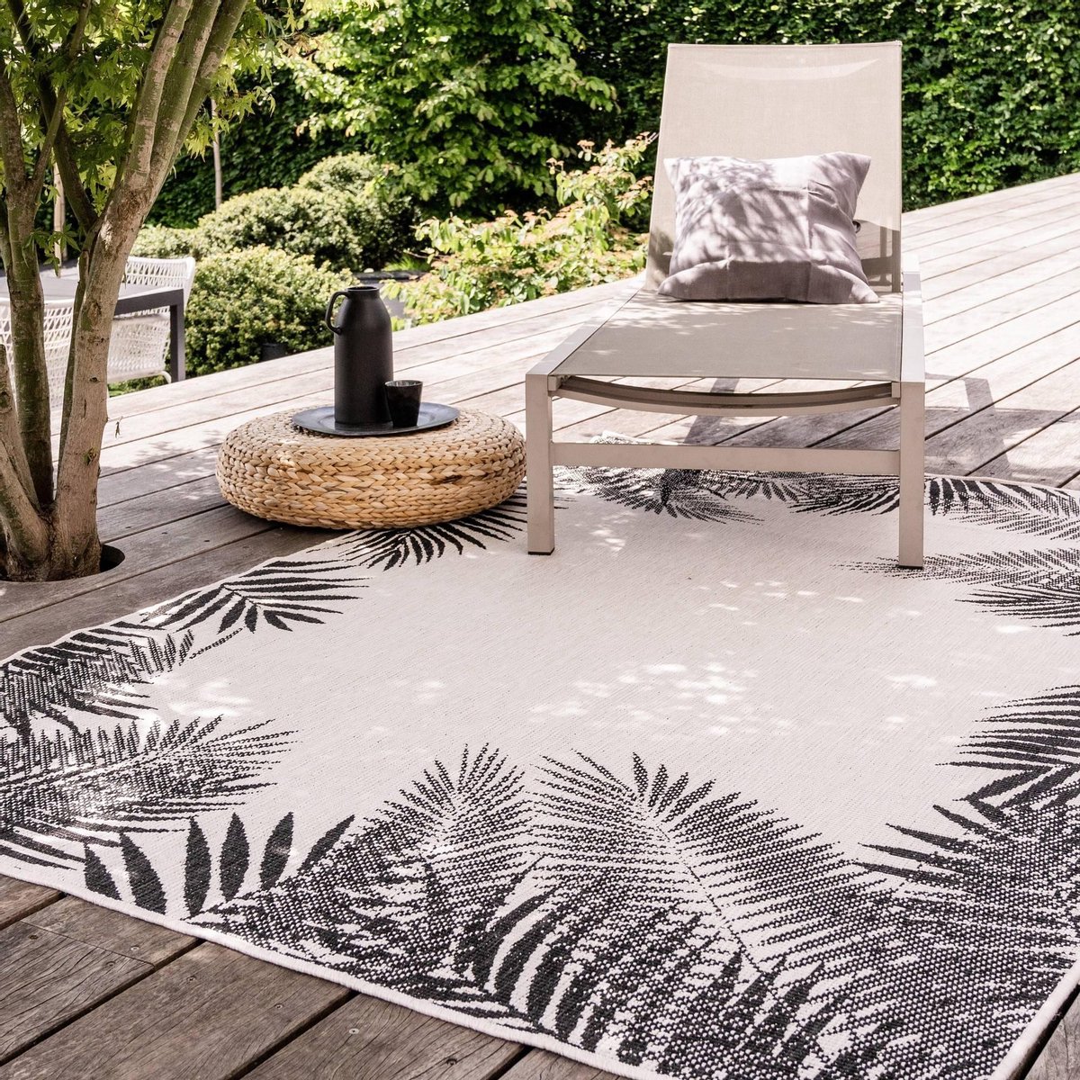 Buiten vloerkleed Leaf - Zwart - dubbelzijdig - EVA Interior - 160 x 230 cm - (M)