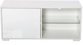 Nancy's Mandan TV-Meubel - Lades - 2 Open Planken - Opbergvak - 100 x 40 x 45 cm - Bewerkt Hout - Glas - Wit
