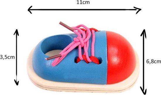 Thumbnail van een extra afbeelding van het spel Montessori speelgoed Veterstrikken - Oefenschoen - Veters leren strikken - Educatief - Zelf leren - Houten schoen