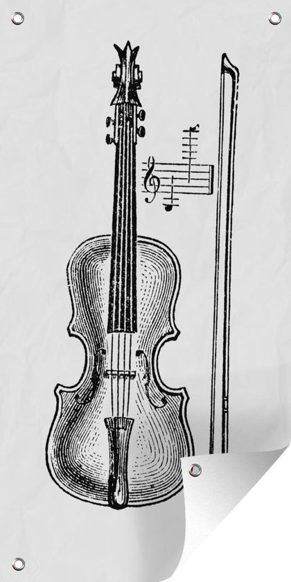 Une illustration noir et blanc d'un violon avec des notes de musique  affiche de jardin... | bol