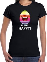 Vrolijk Paasei ei feel happy t-shirt / shirt - zwart - dames - Paas kleding / outfit S