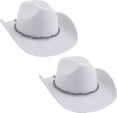 6x stuks witte verkleed cowboyhoeden met koord - Carnaval hoeden - Western thema