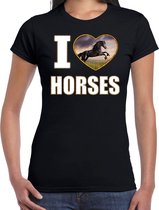 I love horses t-shirt met dieren foto van een zwart paard zwart voor dames - cadeau shirt paarden liefhebber L