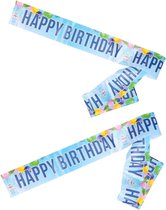 2x stuks verjaardag afzetlint/markeerlint/slingers blauw Happy Birthday 10 meter - Feest en verjaardag versiering