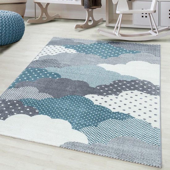 Vloerkleed kinderkamer Kleine Sterren 3D - crème/blauw Vloerkleed kinderkamer Kleine Sterren 3D - crème/blauw