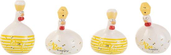 J-Line figuur Kip Bee Happy/Honing - keramiek - wit/geel - small - 4 stuks