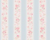 BLOEMEN IN STREPEN BEHANG | Engelse stijl - blauw wit roze - A.S. Création Maison Charme