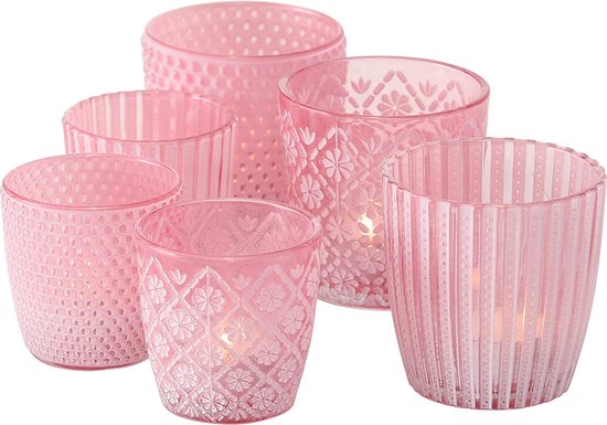 6 x vent léger Patty rose hauteur 7-9 cm avec motif pour bougies chauffe-plat décoration de table photophores romantiques