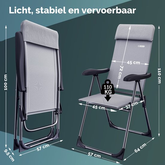 Casaria Set van 4 Tuinstoelen met Hoge Rugleuning Aluminium 8-positie Verstelbaar 120kg Draagvermogen Antraciet