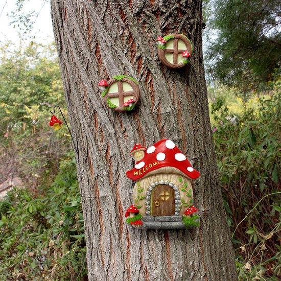 Ensemble de maison de champignon fantasmagorique de 4 pièces - décoration de jardin - avec un design lumineux
