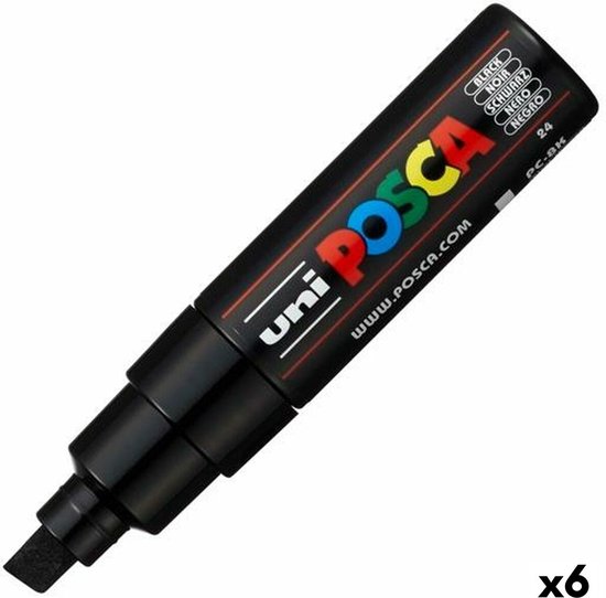 Uni Posca PC8K viltstift brede punt 8 mm lijnbreedte 6 stuks zwart