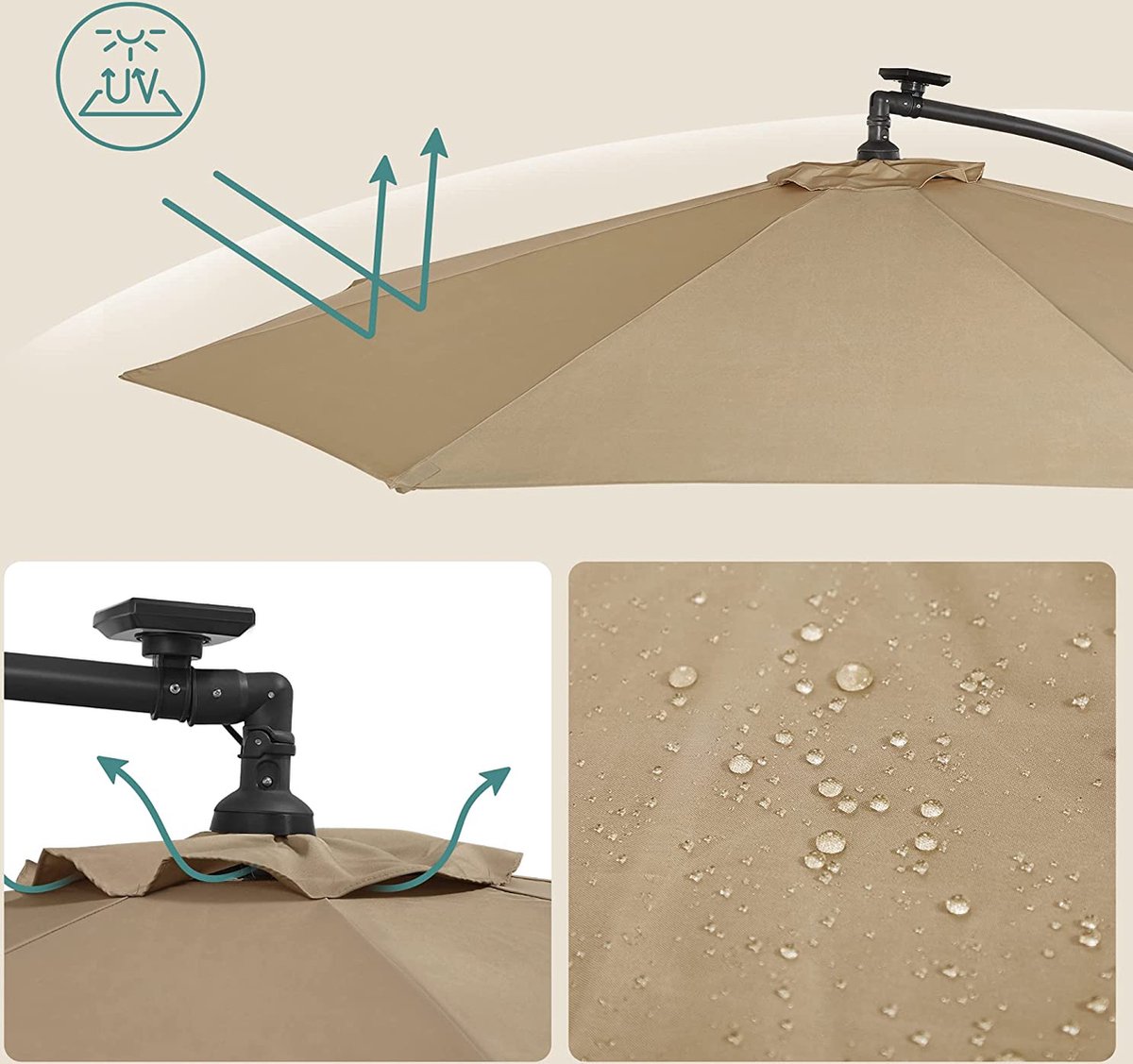 Parasol Met LedVerlichting Op ZonneEnergie, Verkeerslichtparasol