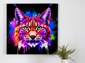 Leo the Lynx kunst - 100x100 centimeter op Canvas | Foto op Canvas - wanddecoratie