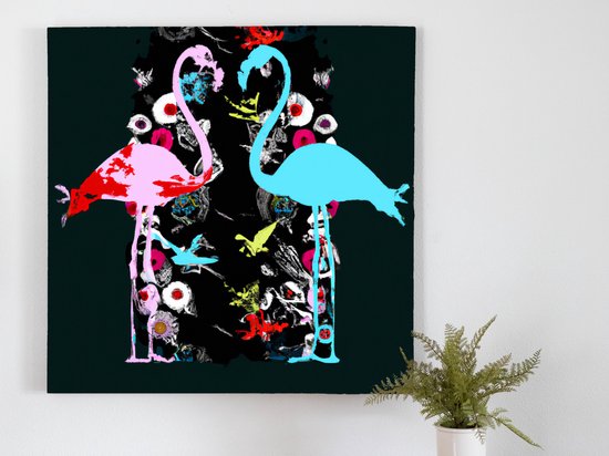 Dos flamingos chino | Dos Flamingos Chino | Kunst - 60x60 centimeter op Canvas | Foto op Canvas