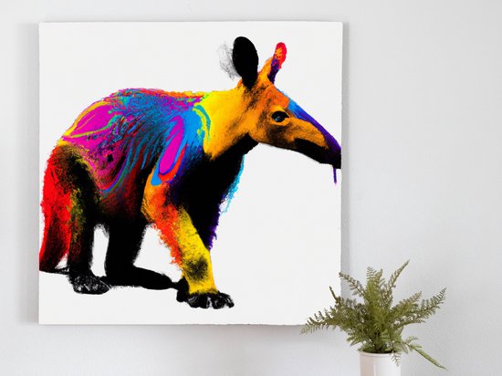 Vivid Aardvark Rainbow kunst - 80x80 centimeter op Canvas | Foto op Canvas - wanddecoratie