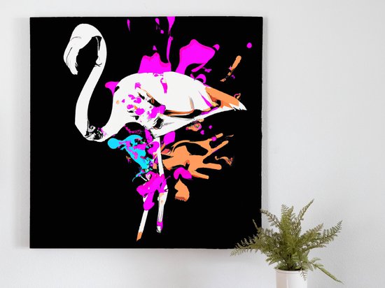 White flamingo kunst - 100x100 centimeter op Canvas | Foto op Canvas - wanddecoratie
