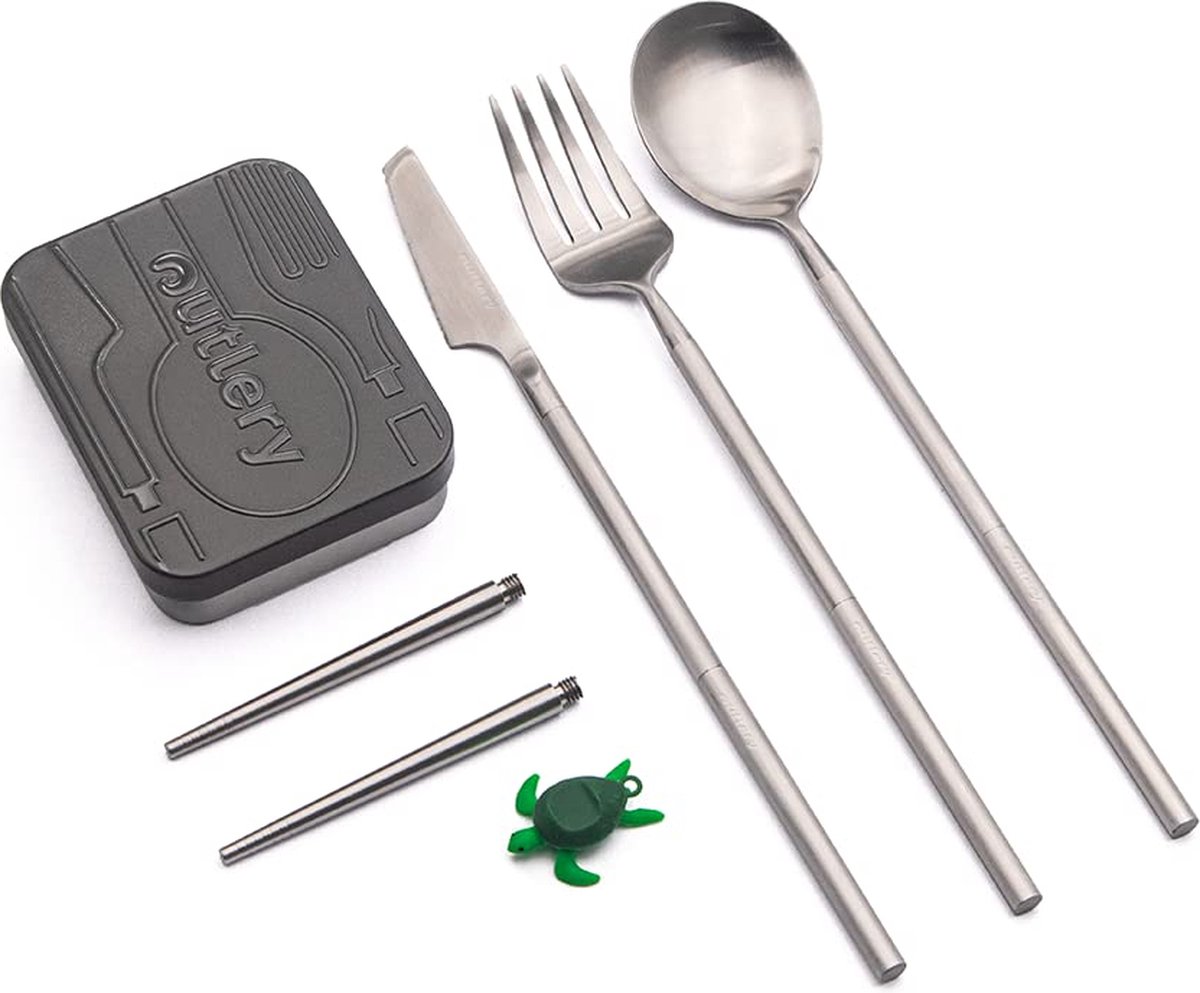 Outlery - Reisbestek - Kampeerbestek 1 persoon - Vaatwasmachinebestendig - RSV - Zilver