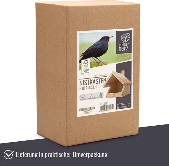 Nichoir Pour Merle En Bois Massif - Semi-Ouvert - Résistant Aux Intempéries - Protection Oiseaux Sauvages