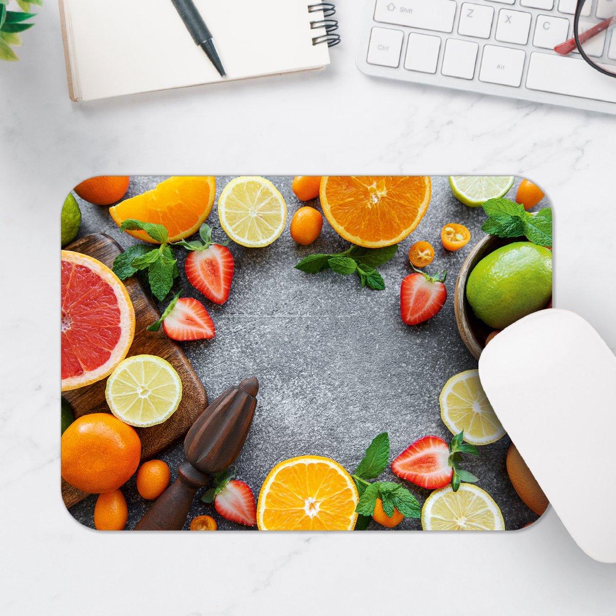 Muismat - Cirkel van Verschillende Fruitsoorten - 25x18 cm - 2 mm Dik - Muismat van Vinyl
