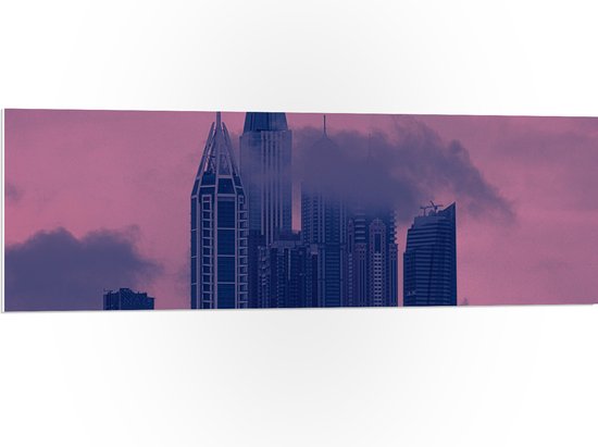 PVC Schuimplaat- Wolkenkrabbers met Roze Lucht - 120x40 cm Foto op PVC Schuimplaat