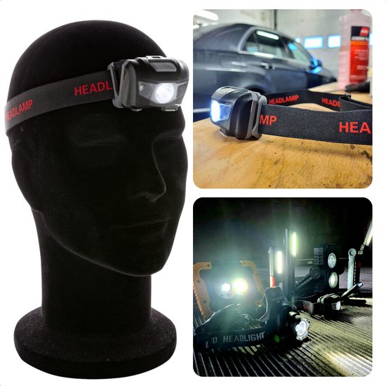 CheqoÂ® PRO LED Hoofdlamp - USB Oplaadbaar - Zwarte Behuizing - 1,2 Ah Li-ion - 5 Watt - 160 Lumens - COB LED-licht - 3 Lichtinstellingen - Met Bewegingssensor - Elastische Hoofdband - 6x4x4 cm - 2014/30/EU Normering