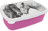 Lunch box Rose - Lunch box - Boîte à pain - Paarden - Animaux - Zwart et blanc - Nature - 18x12x6 cm - Enfants - Fille