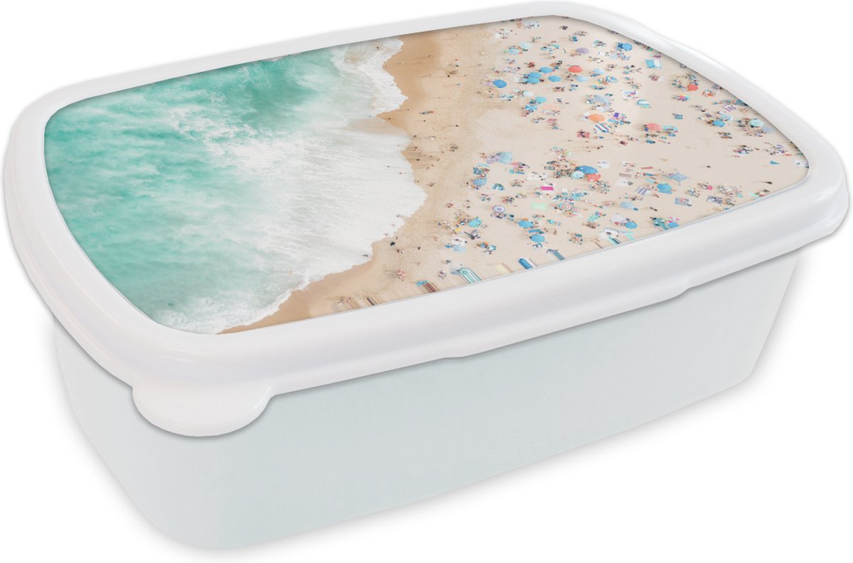 Broodtrommel Wit - Lunchbox - Brooddoos - Zee - Strand - Parasols - Zomer - 18x12x6 cm - Volwassenen