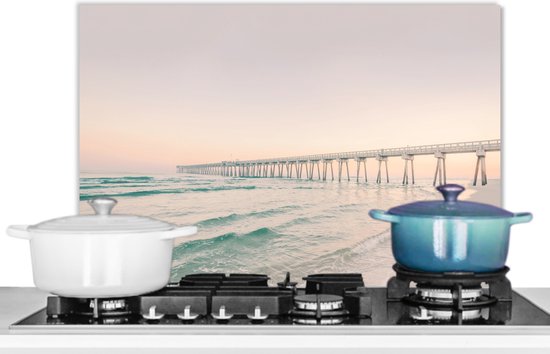 Spatscherm keuken 70x50 cm - Kookplaat achterwand Zee - Strand - Brug - Natuur - Zonsondergang - Muurbeschermer - Spatwand fornuis - Hoogwaardig aluminium
