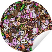 Tuincirkel Snoep - Design - Chocolade - Taart - Lolly - Kinderen - 120x120 cm - Ronde Tuinposter - Buiten XXL / Groot formaat!