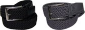 XXL Duopack Zwart Grijs - elastische comfort riem - maat 150 - gevlochten - 100% elastisch - nikkelvrije gesp