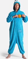 KIMU Onesie Koekiemonster Pak - Maat S-M - 158 164 Koekiemonsterpak Kostuum Blauw Sesamstraat - Pyjama Huispak Dames Heren Muppet Fleece Festival