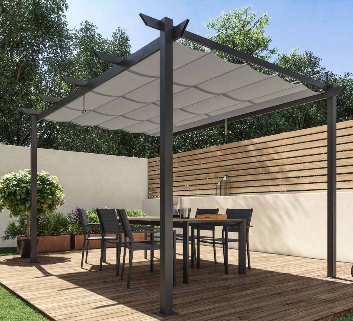 Tonnelle en aluminium - 7,31m² - Gris