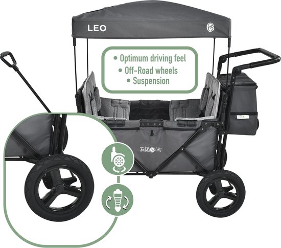 FableKids LEO X4Plus Opvouwbare wagen met dak Fossil Grey van FableKids — afbeelding 2