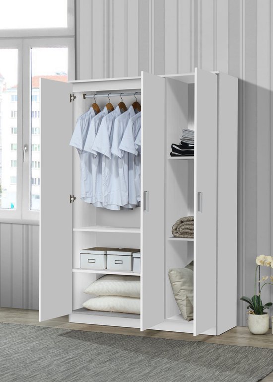 Kledingkast 3 deurs - 3 deurs kleerkast wit - kledingkast 120 cm wit - zetelsenbedden