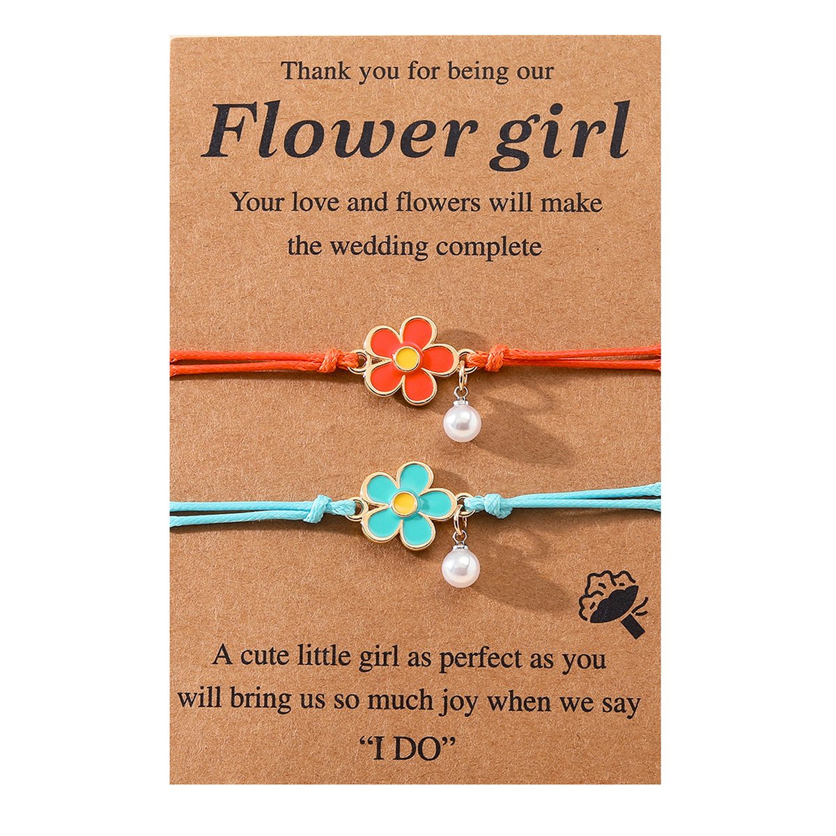 Vriendschapsarmbandjes voor 2 met Bloemen - Rode & Blauwe Bandjes - BFF Armband op Cadeau kaartje - Pax Amare