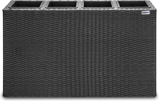 Casaria Plantenbak Polyrattan 95x27x60cm met Waterafvoer - Zwart