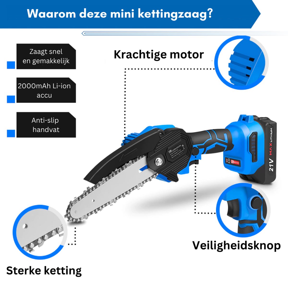 Flitserz - mini tronçonneuse avec batterie - Scie d'élagage - Scie à  branches - Mini