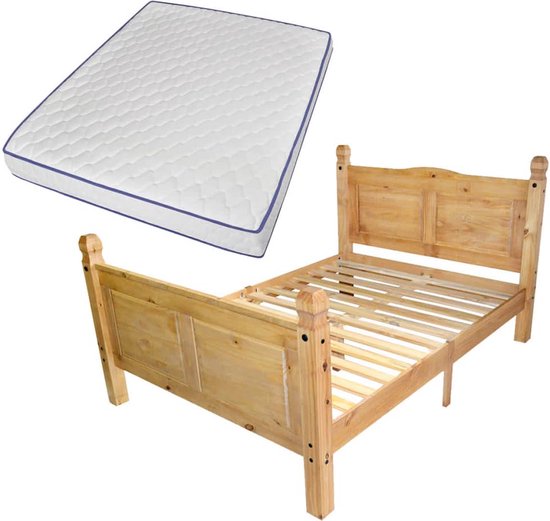 vidaXL - Bed - met - traagschuim - matras - grenenhout - Corona-stijl - 160x200 - cm