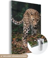 Peinture sur verre animaux - Léopard - Forêt - Feuilles - Décoration murale - Décoration murale verre - Chambre - 30x40 cm - Peinture sur verre - Décoration chambre