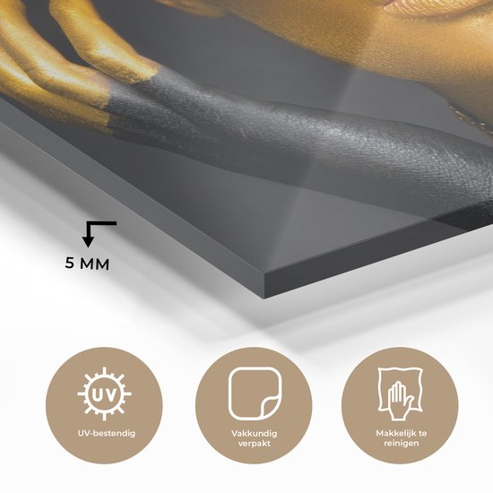 MuchoWow® Peinture sur Verre - Femme - Portrait - Or - Luxe - Zwart - 120x60 cm - Peintures sur Verre Acrylique - Photo sur Glas