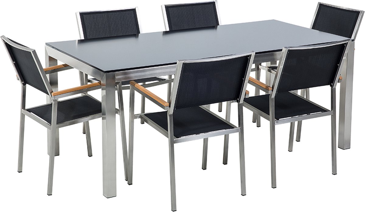 Tuinset met zwart veiligheidsglas voor 6 personen - Beliani.