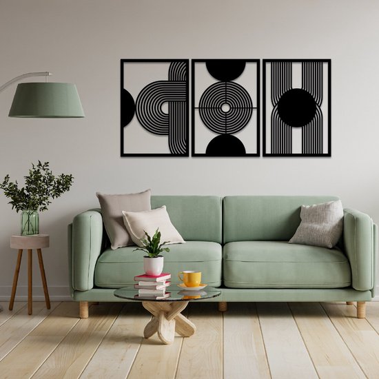 Pduoduo Boho Metal Wall Art, 3 Panels Abstract Minimalist