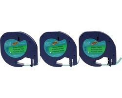 Dappaz - 3 stuks Dymo Compatible LetraTag 91204 Labeltape Zwart op Groen 12 mm x 4 m - Geschikt voor LetraTag Labelprinter S0721640