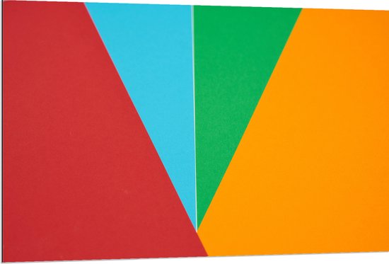 Dibond - Geometrische Vakken in Rood, Blauw, Groen en Geel - 120x80 cm Foto op Aluminium (Met Ophangsysteem)
